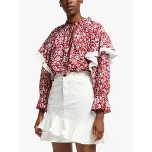 See by Chloé Red Printed Ruffle Blouse IT 34 / US XS – Elegant Designer Top